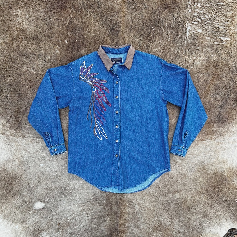 Panhandle Slim Denim Embroidered Native American Headdress